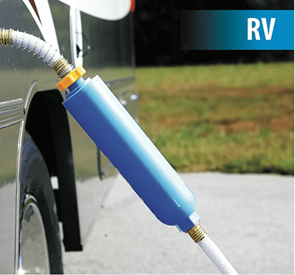 The Camco 40043 TastePure RV Water Filter is my choice of least expensive inline of the best rated RV water filters