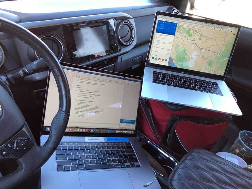 Make money freelancing - Sometimes my truck's front seat is my mobile office!
