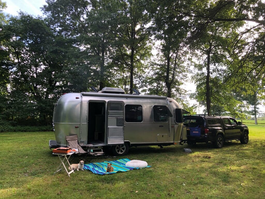 Our campsite at a Harvest Host dairy farm in Pennsylvania | @Deborah Dennis