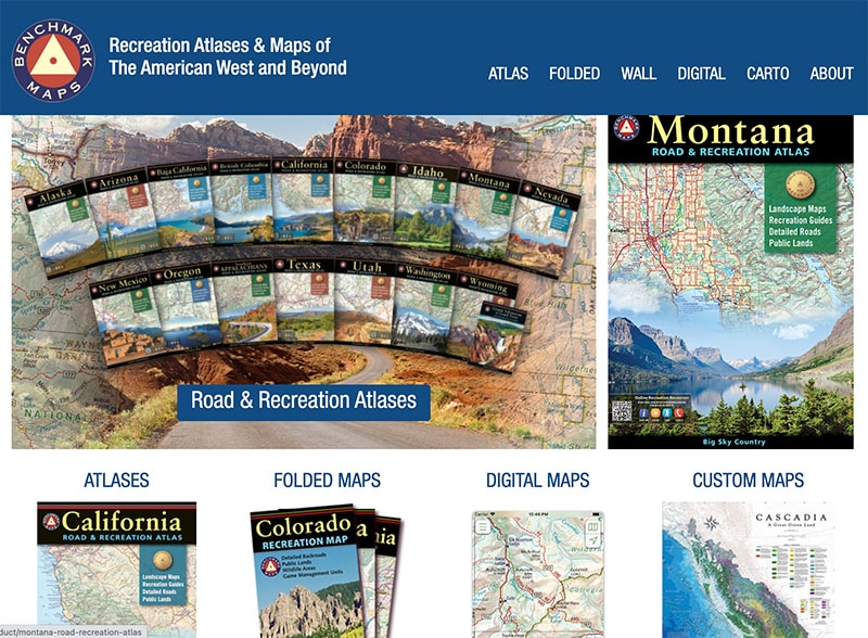 Benchmark Maps Home Page selling physical maps of the U.S.: How to Find Free RV Campsites: Exploring America's Hidden Gems 