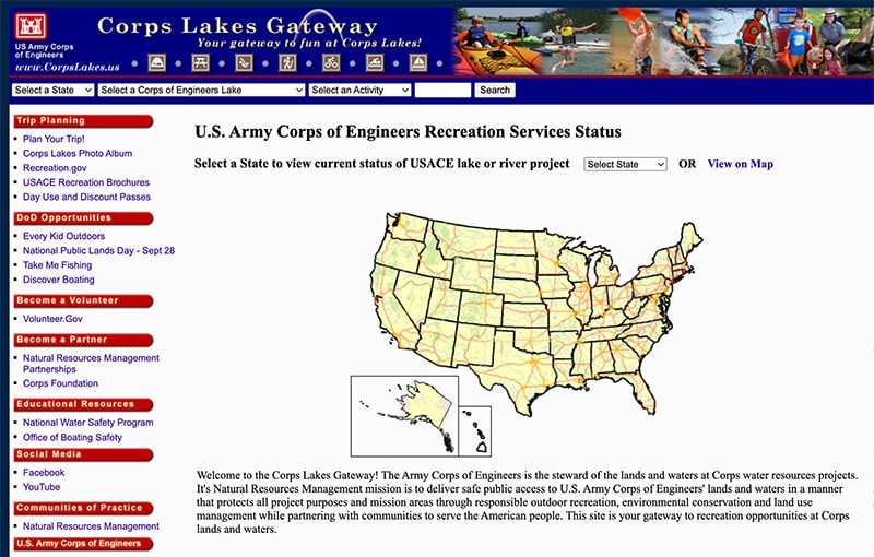 U.S Army Corps of Engineers Campgrounds Map