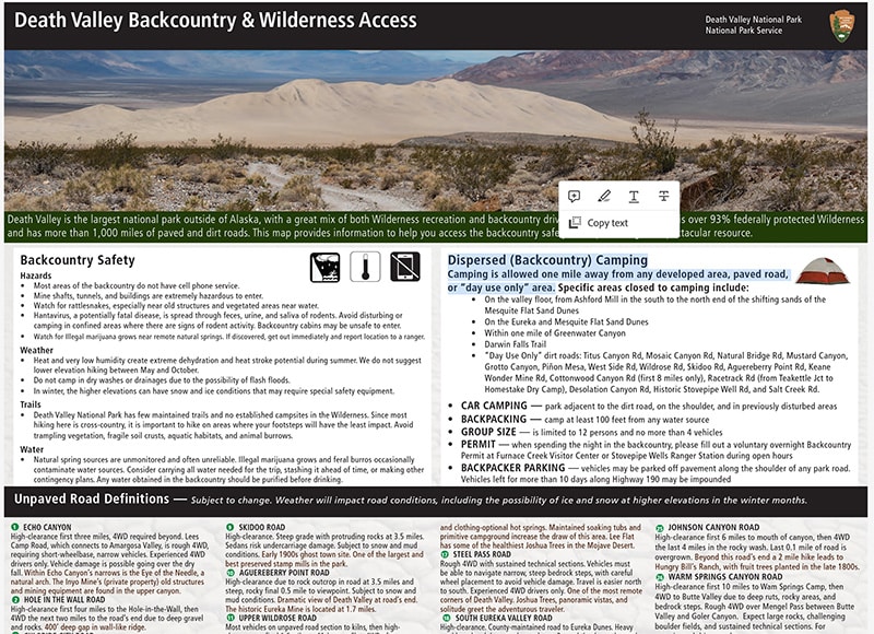 Death Valley Backcountry Dispersed Camping & Wilderness Access Information 