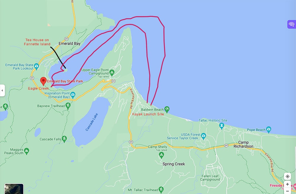 Our Kayak Route to Emerald Bay from Baldwin Beach