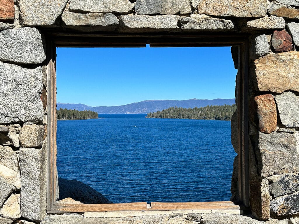 View of the entrance to Emerald Bay through the Tea House window | © Deborah Dennis