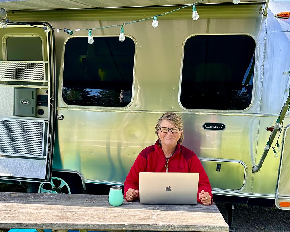 How I Started Solo RV Life at 62 With Zero Experience — and Built a Flexible Life on the Road 8 Deb Working Olema